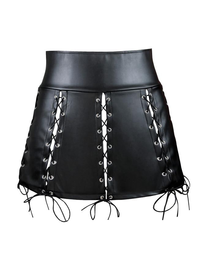 Women's Lace-up Steampunk Faux Leather Bodycon Short Skirt Party Mini Skirt