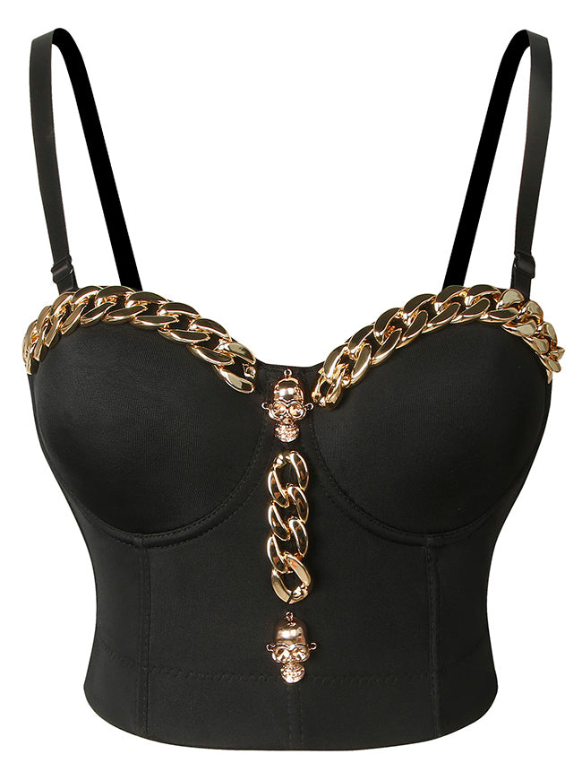 Punk Y2K Rock Bustier Chain Vest Clubwear Party Cami Tube Crop Top Black