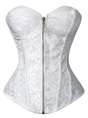 Strapless Zipper White Bridal Overbust Bustier Corset Top