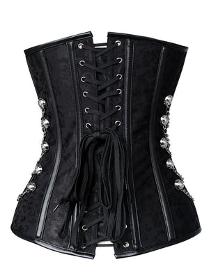 Steampunk Gothic Spiral Steel Boned Brocade Overbust Waist Cincher Corset with Chains