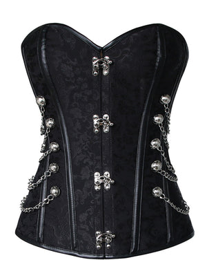 Steampunk Gothic Spiral Steel Boned Brocade Overbust Waist Cincher Corset with Chains