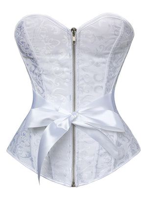 Wedding White Zipper Strapless Plastic Bone Overbust Corset