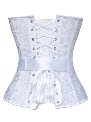 Wedding White Zipper Strapless Plastic Boned Overbust Corset