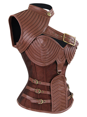 Steampunk Gothic Steel Boned Stripe Faux Leather One-shoulder Corset
