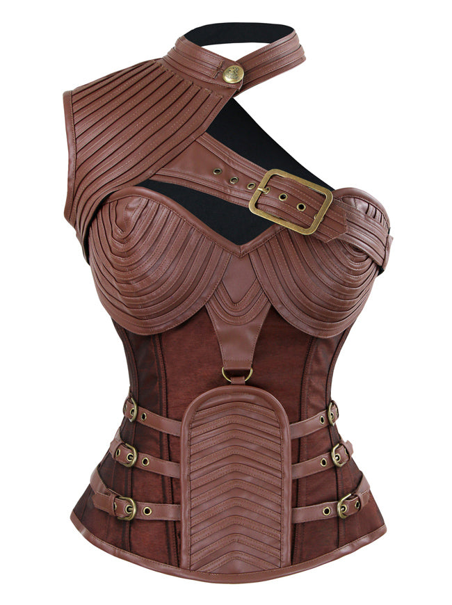 Steampunk Gothic Steel Boned Stripe Faux Leather One-shoulder Corset