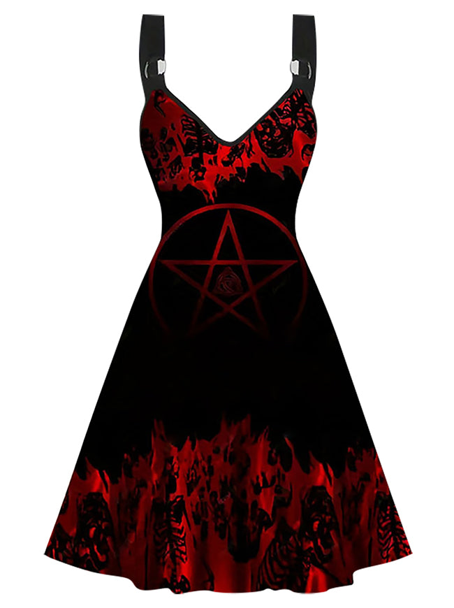 Plus Size Cami Midi Sundress Halloween Vintage Gothic Punk Casual Swing Party Dress