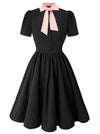 1950s Vintage A Line Swing Dress Rockabilly Cocktail Party Casual Dress Solid Midi Dress Navy Black/Pink Main Image