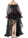 Women Gothic Sleeves Overbust Corset Dress Set with Multilayer High Low Skirt