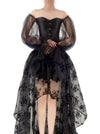 Women Gothic Sleeves Overbust Corset Dress Set with Multilayer High Low Skirt