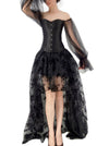 Women Gothic Sleeves Overbust Corset Dress Set with Multilayer High Low Skirt