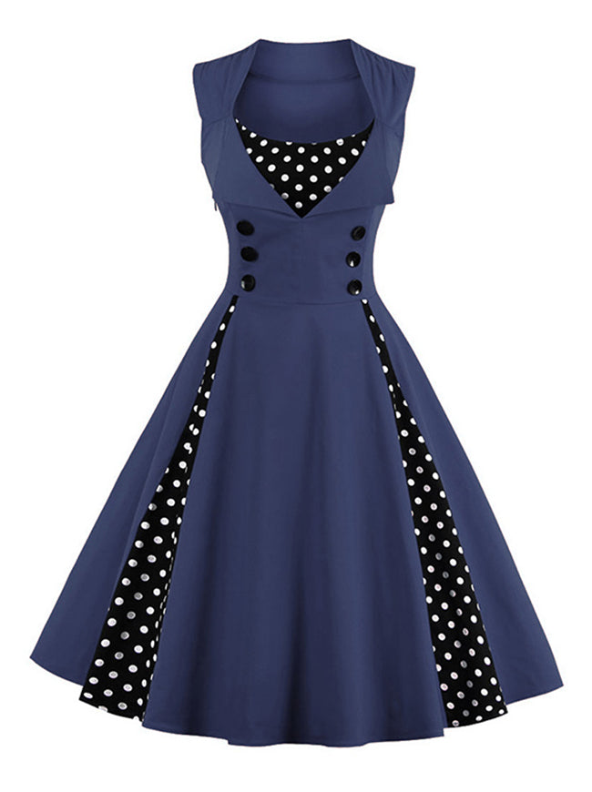 Sexy Sleeveless Casual Cocktail Vintage Dress with Polka Dot Print