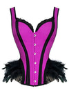 Women's Gothic Lace Up Boned Overbust Bustier Corset Top with Feather