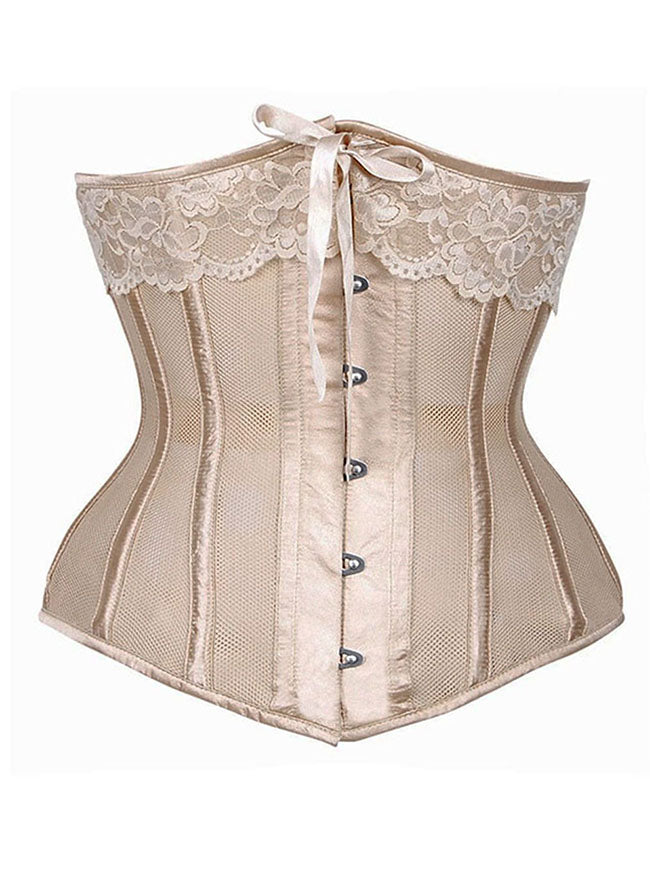 Womens Sexy See-through Mesh Vintage Underbust Waist Training Corset Bustier