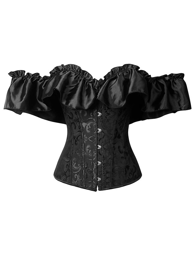 Women's Vintage Victorian Satin Ruffle Sleeves Off Shoulder Lace Up Bustier Corset Top