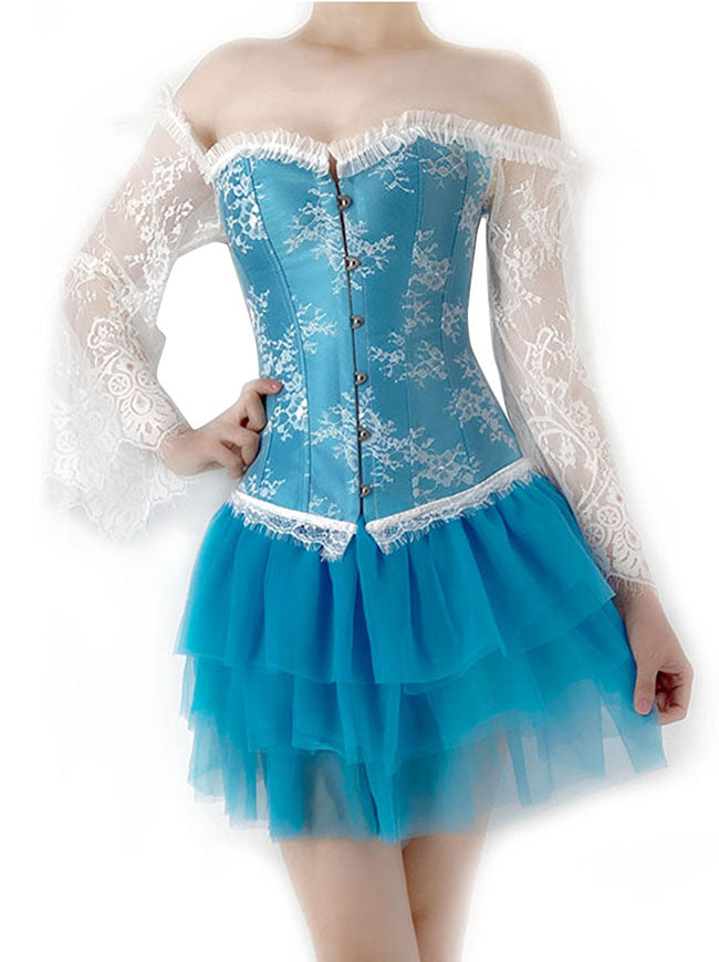 Retro Boned Off-shoulder Lace Overbust Corset with Multi-layered Mesh Tutu Skirt