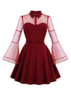 Gothic Wine See-through Flare Sleeves Halloween Vampire Dress For Women