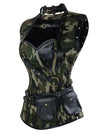 Steampunk Gothic Faux Leather Camouflage Steel Boned Corset Top with Jacket