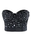 Punk Black Rhinestone Push Up Bra Club-wear Party Bustier Crop Top