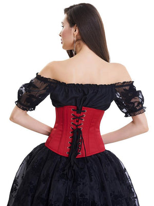 Victorian Short Off Shoulder Crop Top Skirt Set with Underbust Corset