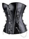 Spiral Steel Boned Steampunk Gothic Faux Leather Overbust Corset Top with Chain
