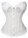 Victorian Burlesque Gothic Floral Mesh Zipper Overbust Bustier Corset For Women White