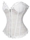 Victorian Burlesque Gothic Floral Mesh Zipper Overbust Bustier Corset For Women White