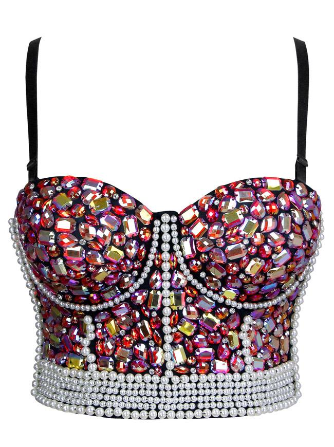 Shinning Sweets Fancy Studded Gem B Cup Bustier Bra Clubwear Crop Top Bustier