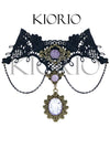 Handmade Gothic Lolita Purple Pendant Lace Cameo Choker Necklace Gorgeous Jewelry with Chains