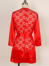 KIORIO Sexy Red Charmeuse Lace Robe Dressing gowns with G-String