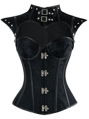 Steampunk Leather Jacquard Overbust Corset Top with Decorative Shrug