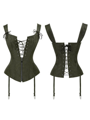 Renaissance Gothic Plus Size Faux Leather Lace Up Zipper Corset Vest