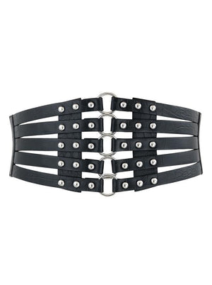 Women's Fashion Faux Leather Steampunk Rivet Elastic Waist Belt Black One-Size