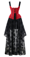 2 Pcs Victorian Vintage Embroidery Floral Overbust Corset Dress Skirt Set