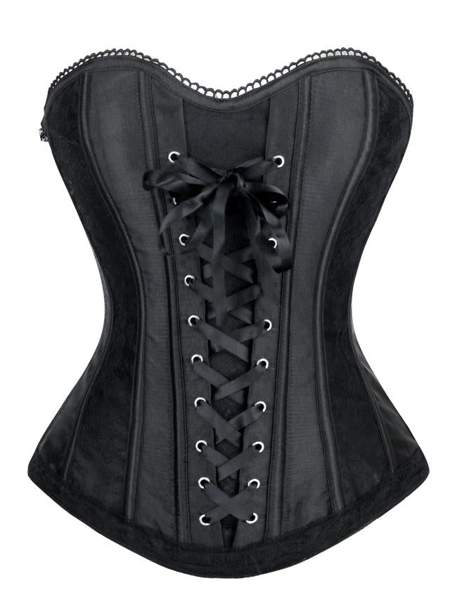 Gothic Style Black Floral Lace Strapless Sweetheart Bust Line Over-bust Corset
