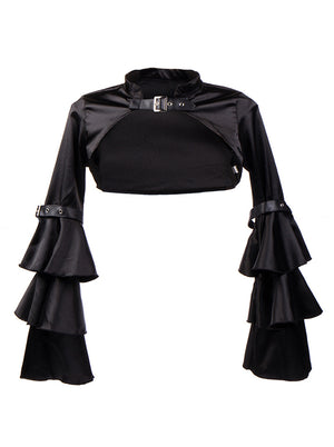 Gothic Black Velvet Stand Collar Long Layered Sleeve Shrug Bolero Jacket