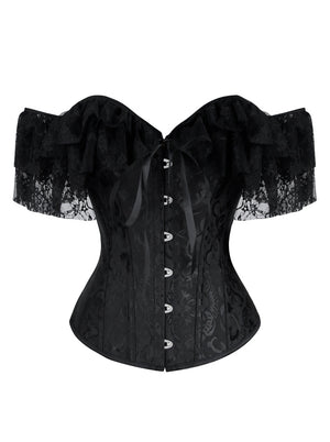 Gothic Victorian Off Shoulder Floral Lace Overbust Corset Bustier