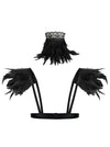 Gothic Accessory Black Feather Collar Choker and Shoulder Pads Wrap Set