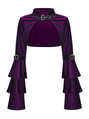 Steampunk Gothic Buckle Long Sleeve Velvet Cropped Shrug Bolero Jacket