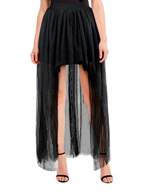 Women's Gauze Mesh Tulle High Waist Irregular High Low Maxi Skirt