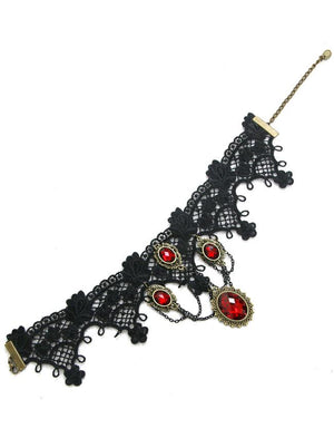 Handmade Vintage Gothic Victorian Lace Gorgeous Red Gem Chocker Necklace