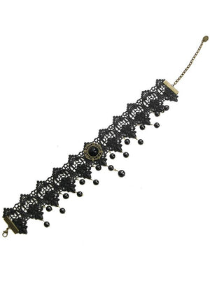 Handmade Gothic Vintage Vampire Bead Gem Lace Choker Necklace