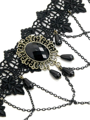 Handmade Vintage Gothic Victorian Lace Jewelry Chocker Necklace with Chains