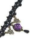 Handmade Gothic Victorian Wedding Party Black Lace with Purple Rose Chain Necklace