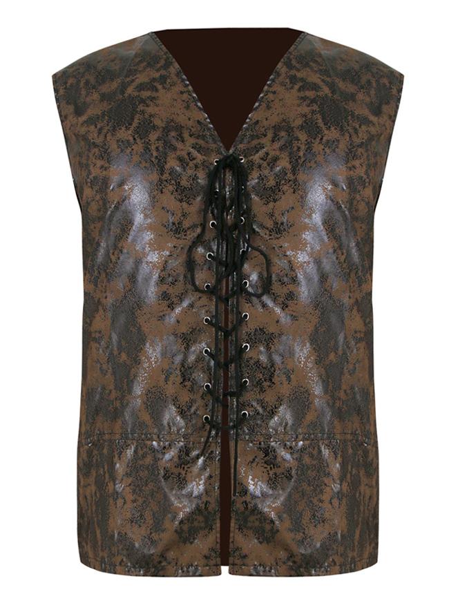 Mens Steampunk Distressed Brown Faux Leather Waistcoat Vest
