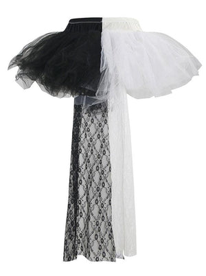 Women's Sexy Black and White High Waist High-low Lace Tulle Skirt