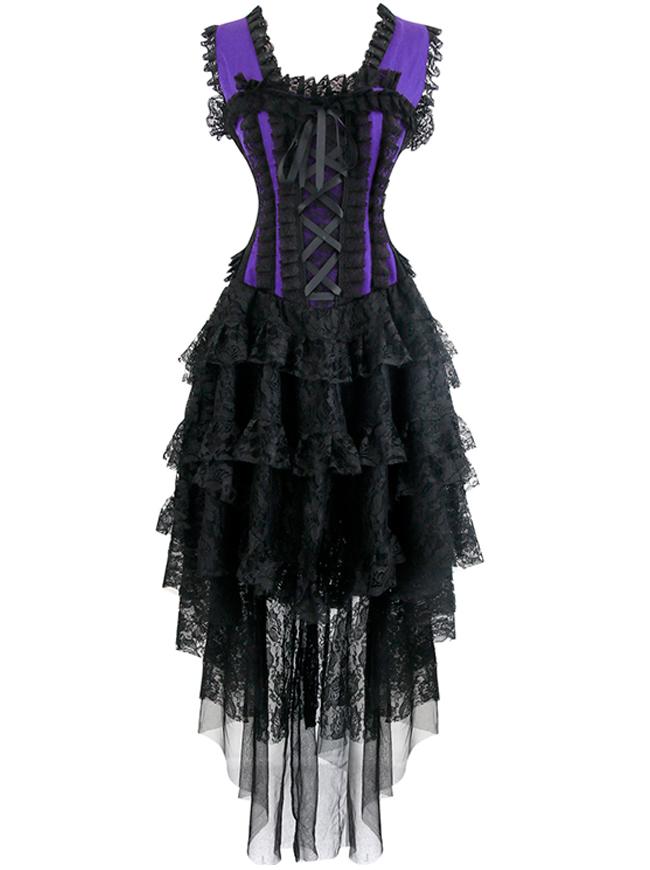 Vintage Burlesque Saloon Girl Corset Dress Halloween Dancer Showgirl Costume Purple
