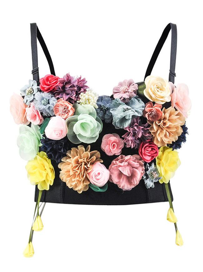 Handmade flower Sweet Fancy Padded Underwire Bustier Bra Clubwear Crop Top