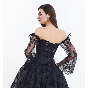 Victorian Gothic Floral Lace Overbust Corset with High Low Skirt Sets