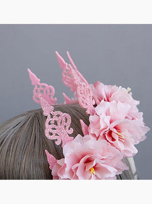 Gothic Victorian Elegant Artificial Flower Crown Headband Wedding Head-wear Jewelry Accessory Pink