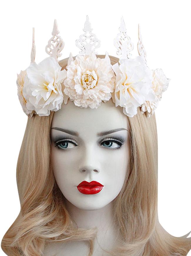 Gothic Victorian Elegant Artificial Flower Crown Headband Head-wear Jewelry Accessory Apricot